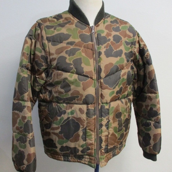 Vintage 90's Retro Frogskin Duck Camo Puffer Jacket Vest Detachable Sleeves Sz L - Picture 1 of 9